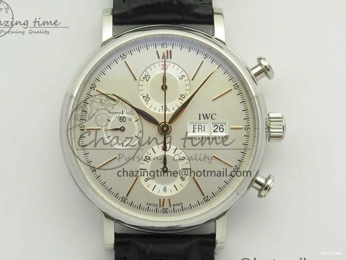 MIROTIME 0129 Snug Portofino IW391022 SS ZK 1:1 Best Edition White Dial Gold Markers On Black Leather Strap A 7130